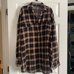 Flannel print oversize shirt